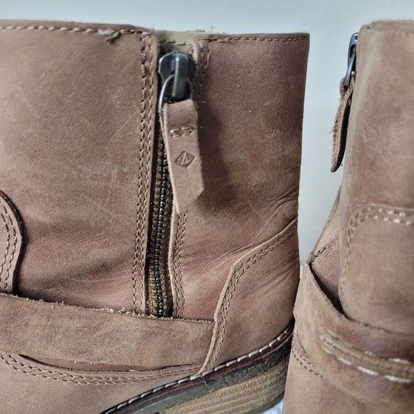 Sperry Seaport Storm Bootie Sz 7.5 Leather Ankle Boots Brown Zip Buckle Casual - Picture 5 of 10
